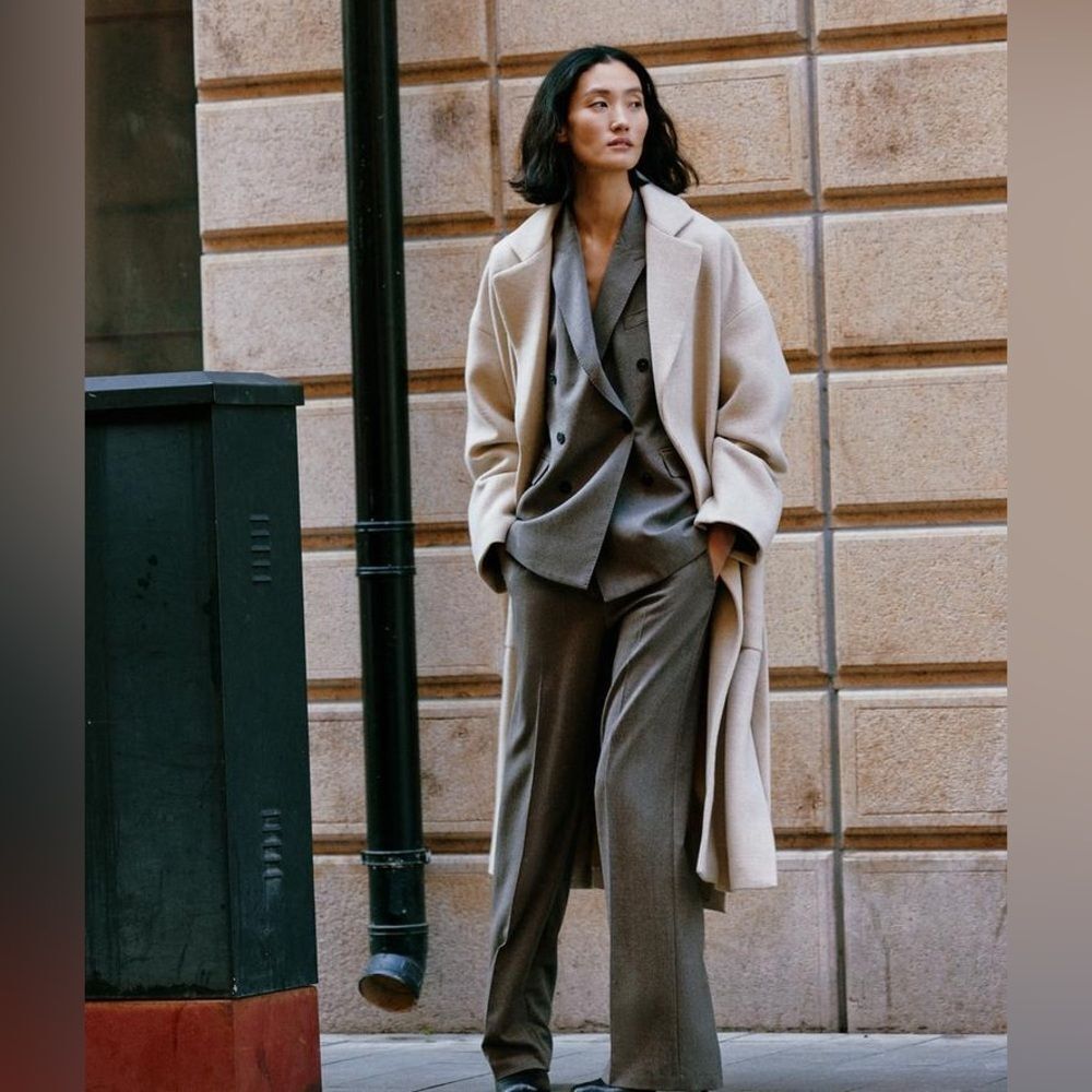 Zara Wool Blend Wrap Belted Coat ZW Collection New - Picture 9 of 13